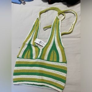 Crochet Halter Top in Green and White BNWT